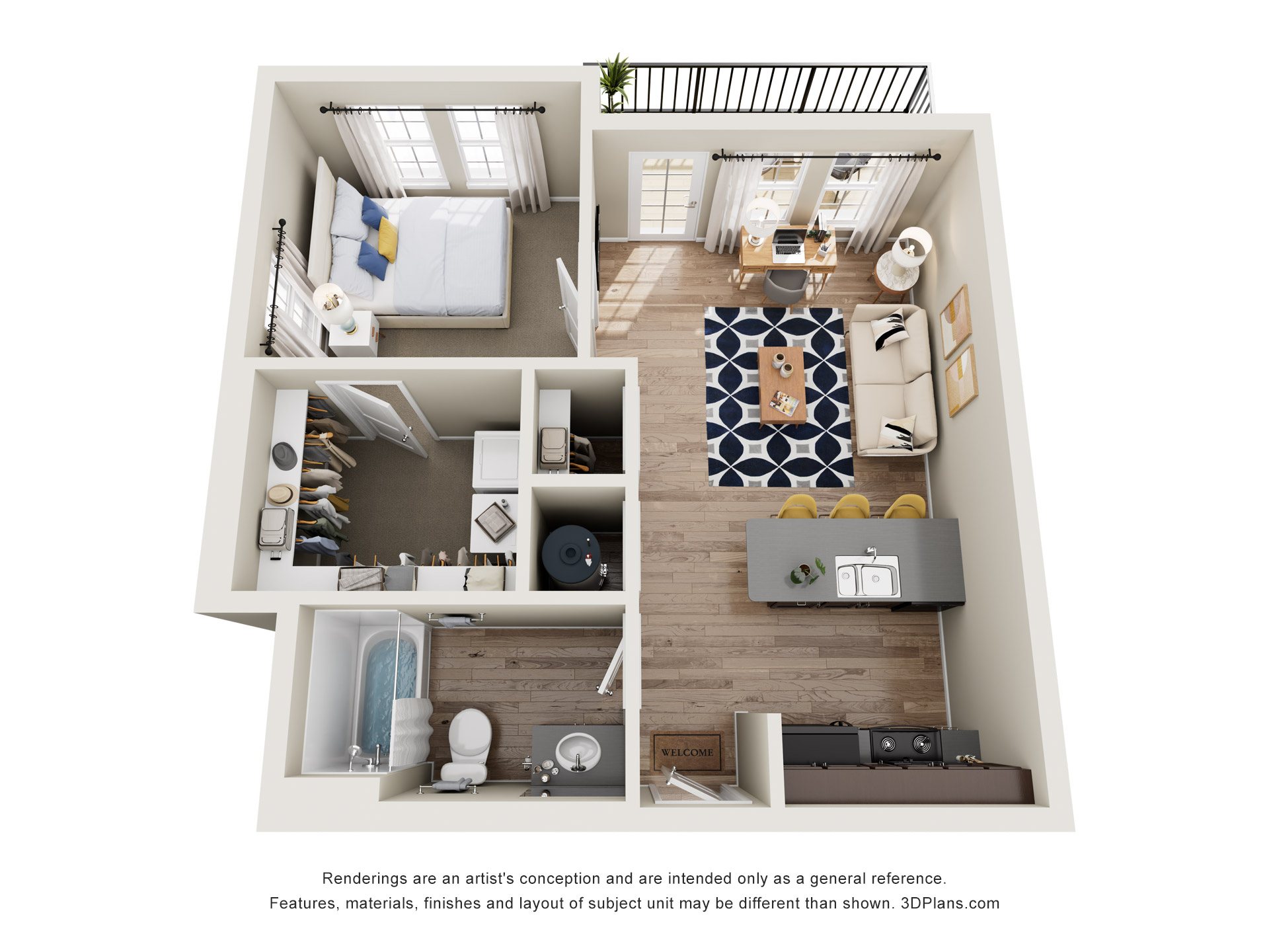 Monon Place II - 1 Bedroom floor plan